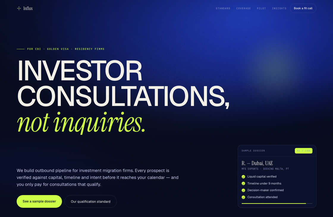 Homepage with the headline Investor consultations, not inquiries